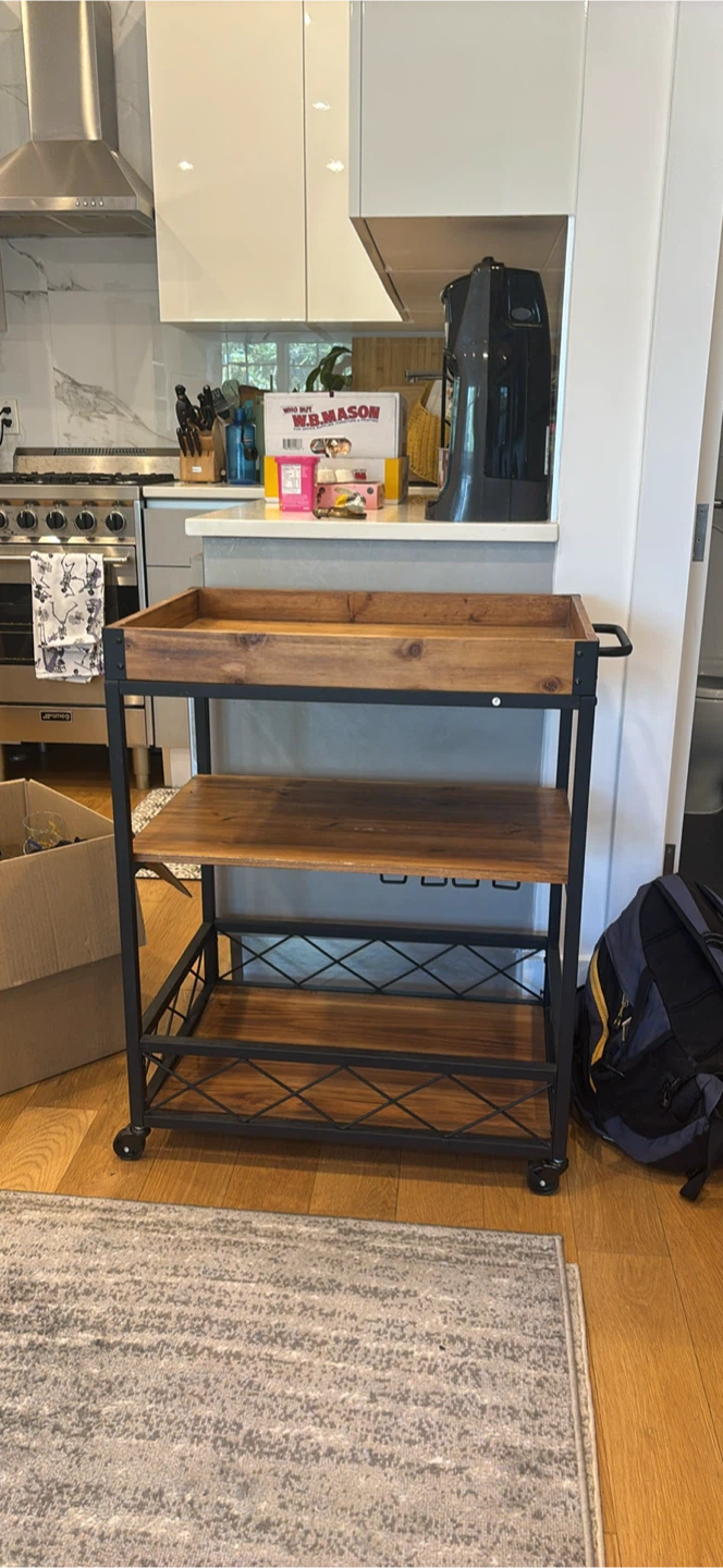 Wooden Bar Cart with Metal Frame