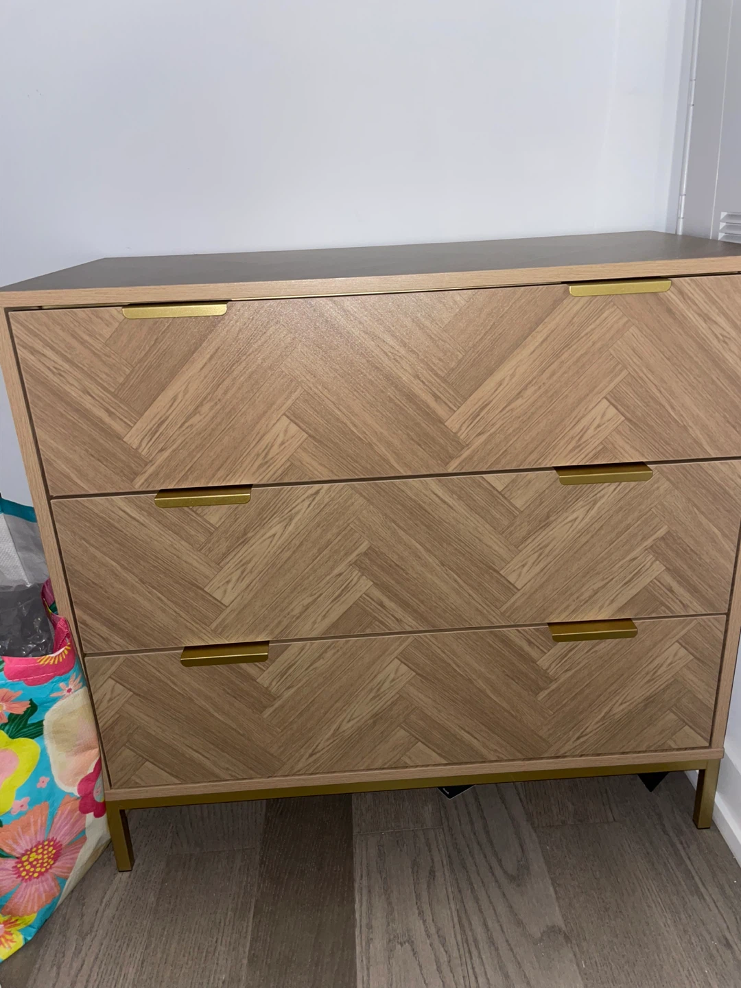 Wood Herringbone 3-Drawer Dresser - photo 2