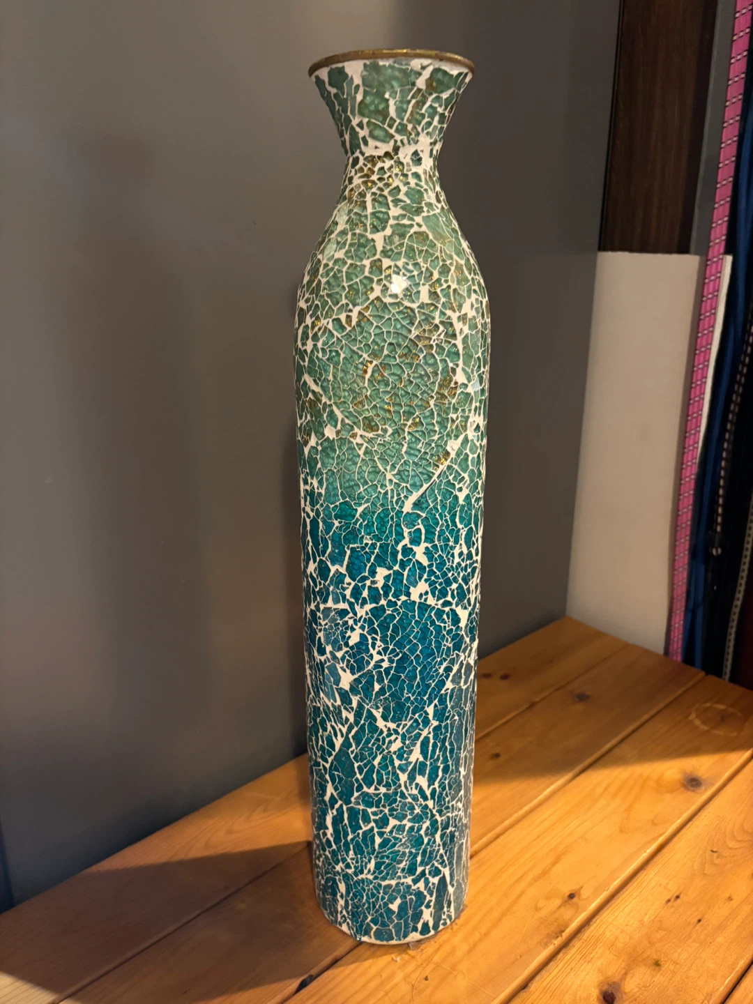 Decorative Mosaic Vase - Teal & Gold