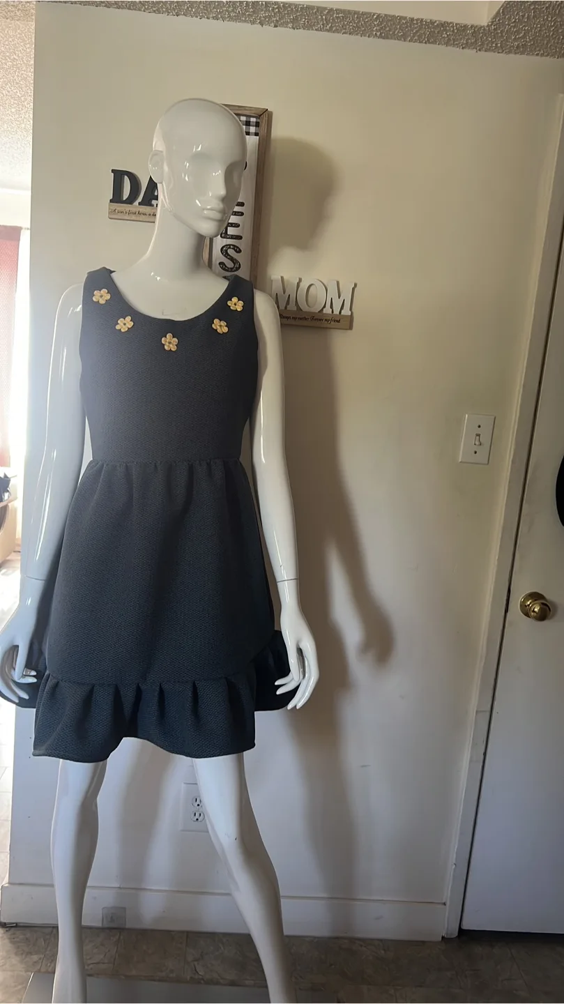 Gray Sleeveless Dress with Flower Details thumbnail