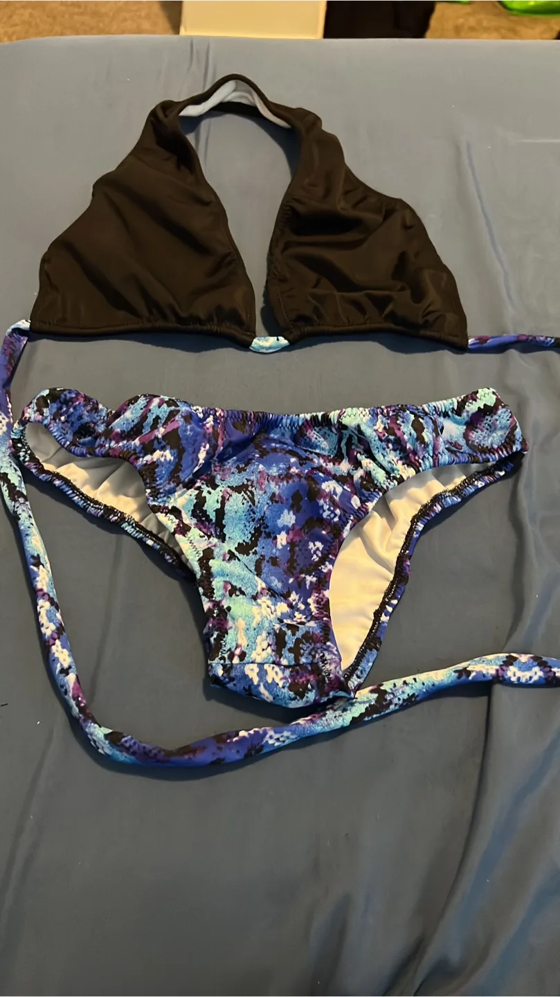 Bikini Set - Black Top & Blue Pattern Bottom thumbnail