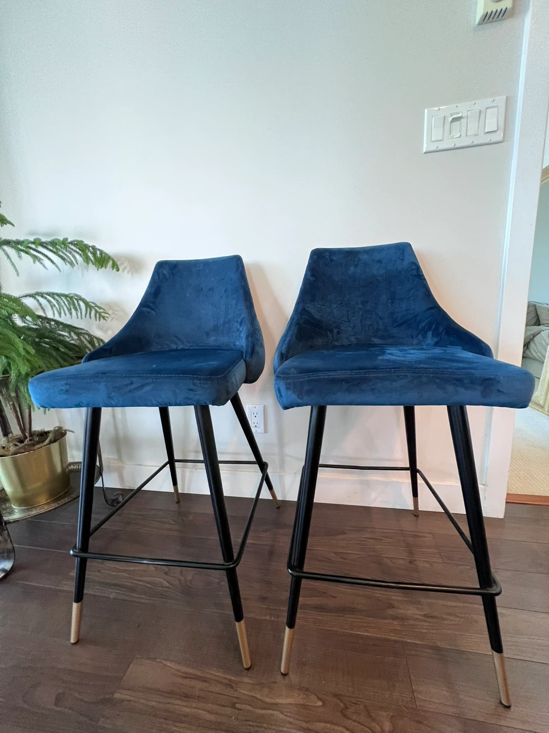 Blue Velvet Bar Stools (Set of 2)