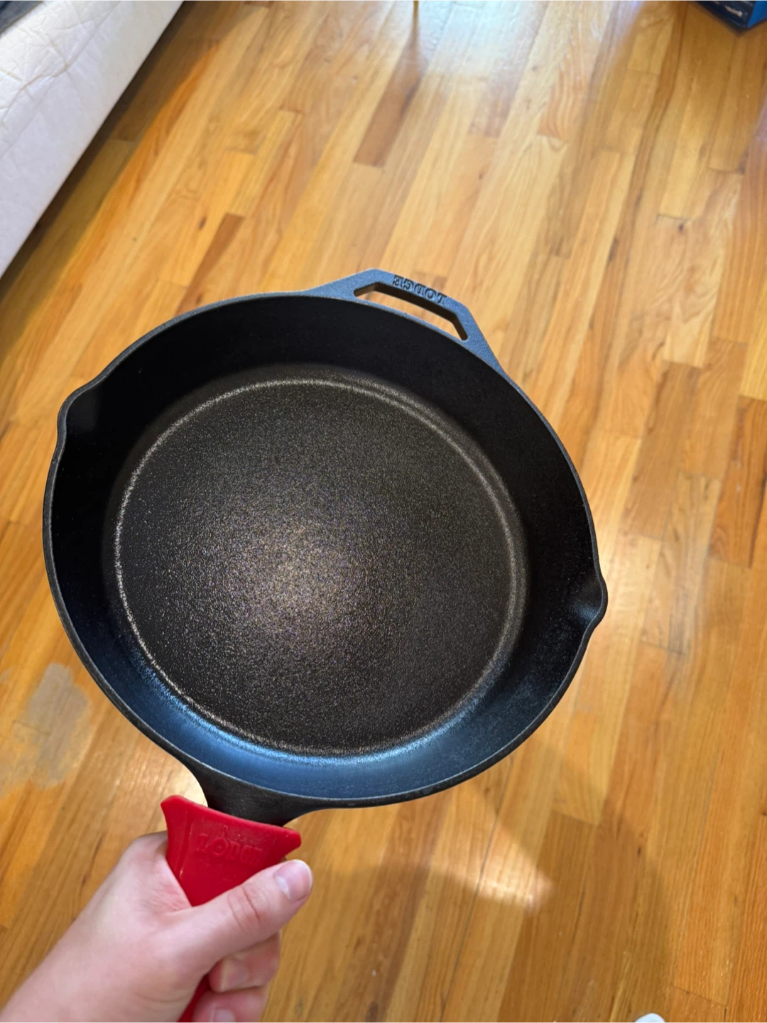 Lodge Cast Iron Skillet with Red Handle Cover