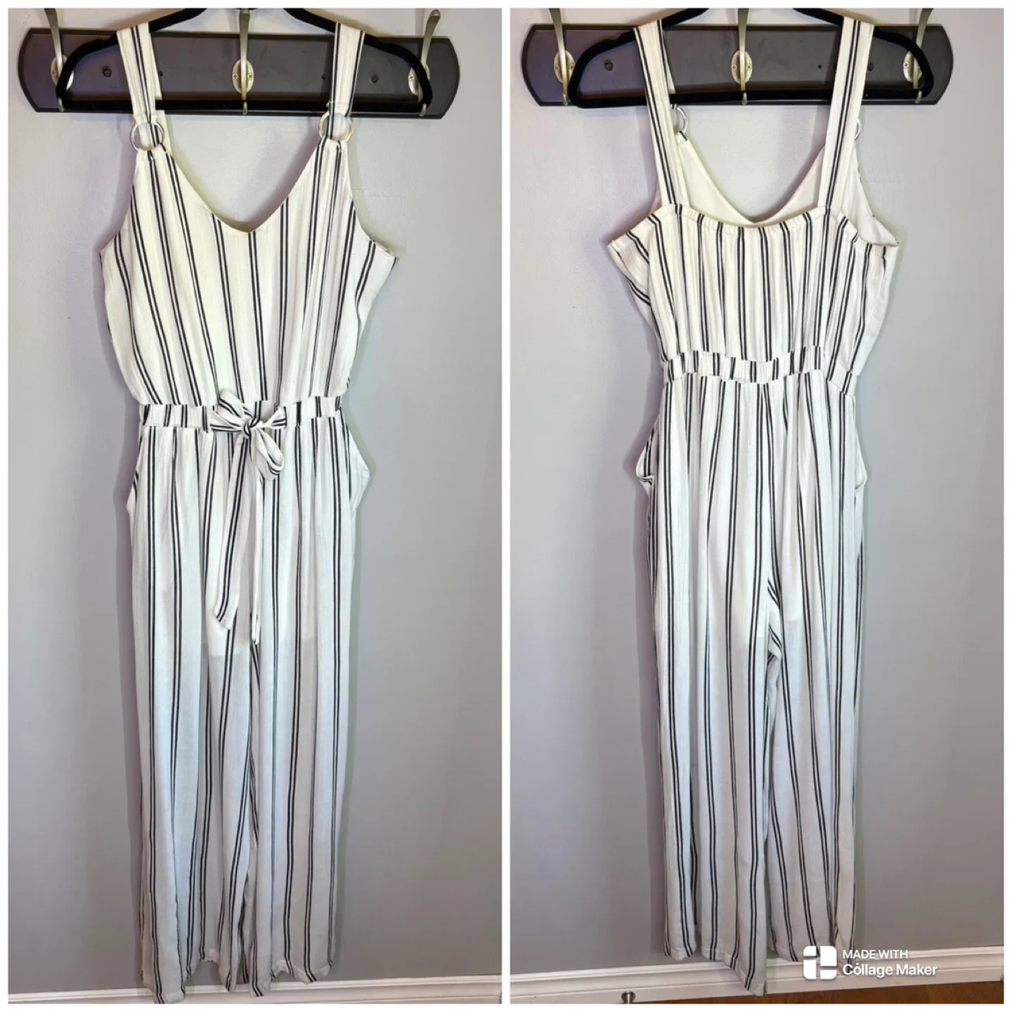 Ardene Striped Sleeveless Wide Leg Lined V Neck Jumpsuit Size L