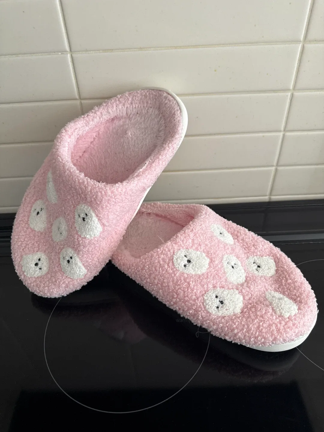 Pink Fuzzy Slippers with Ghost Design thumbnail