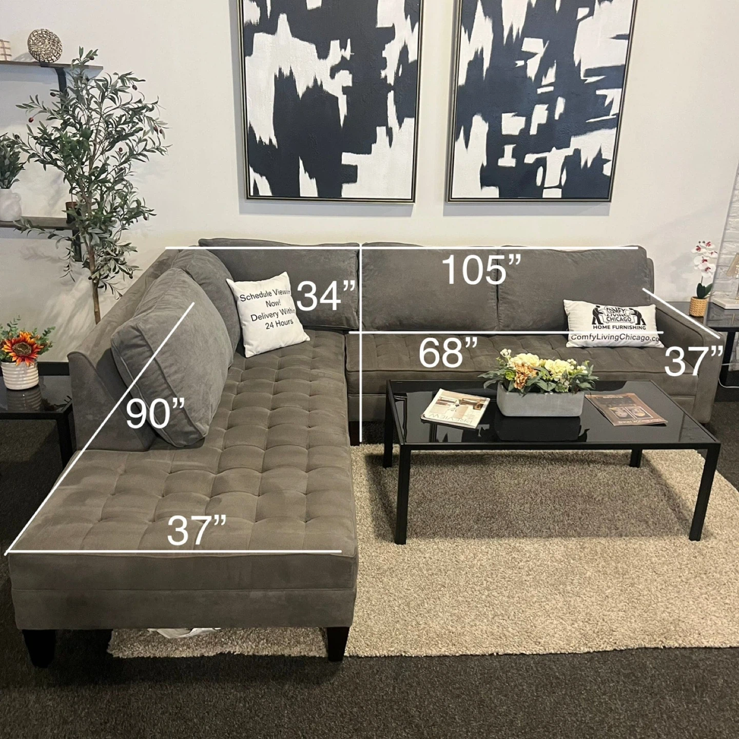 Gray Sectional Sofa - 105" x 90" - photo 4