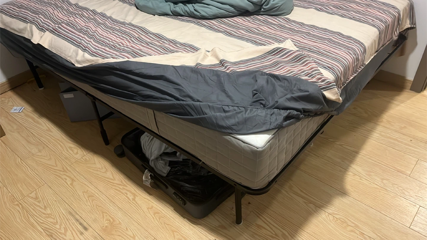 IKEA Haugesund Queen Mattress and frame - Medium Firm/Dark Beige