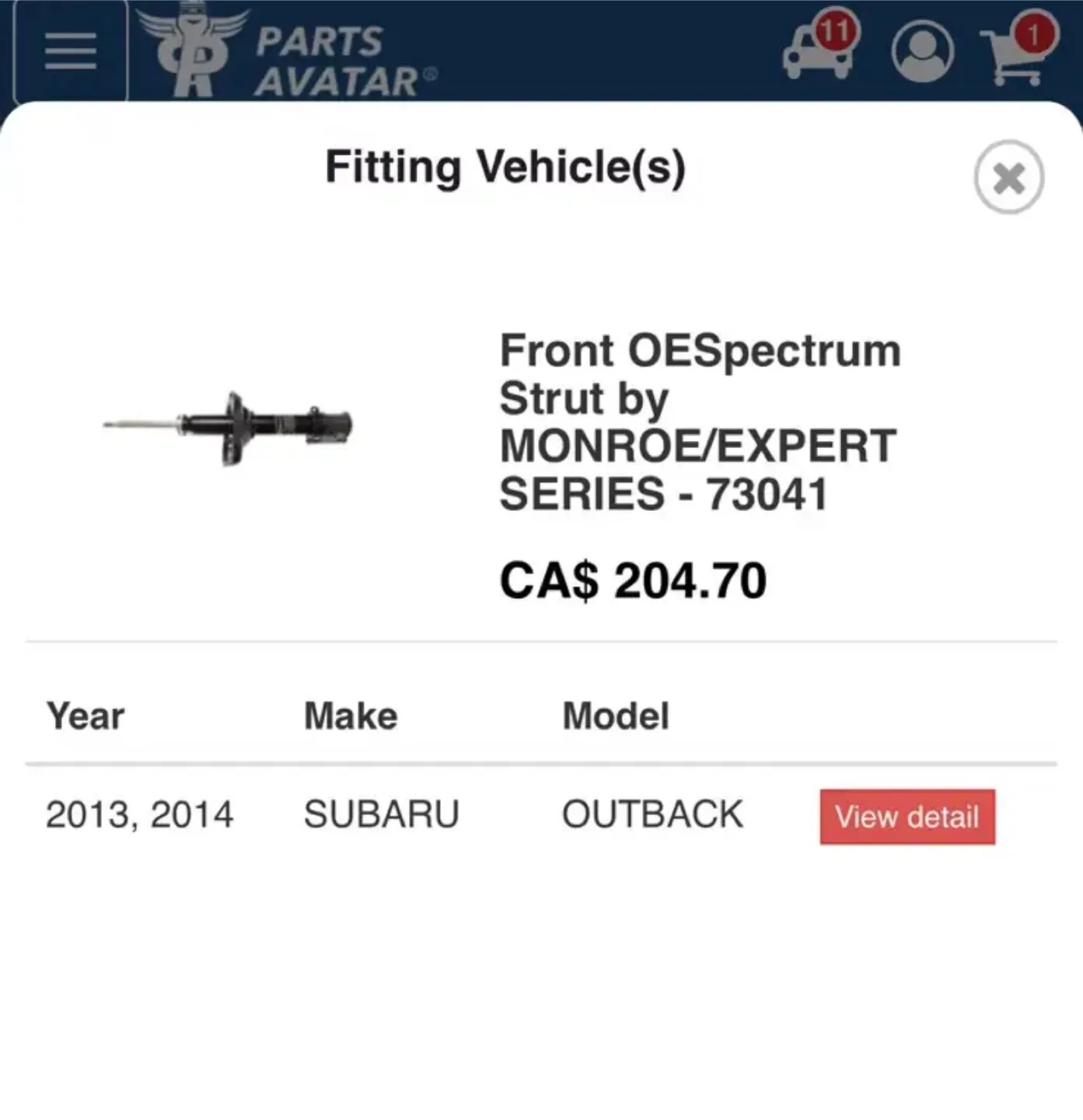 Subaru Outback Monroe Front Strut image indicator(2)