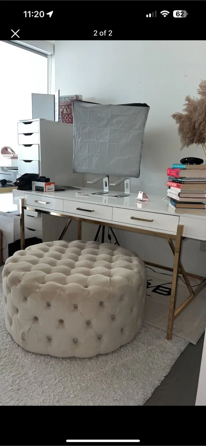 Vallee Metal Base Writing Desk - White and Gold thumbnail
