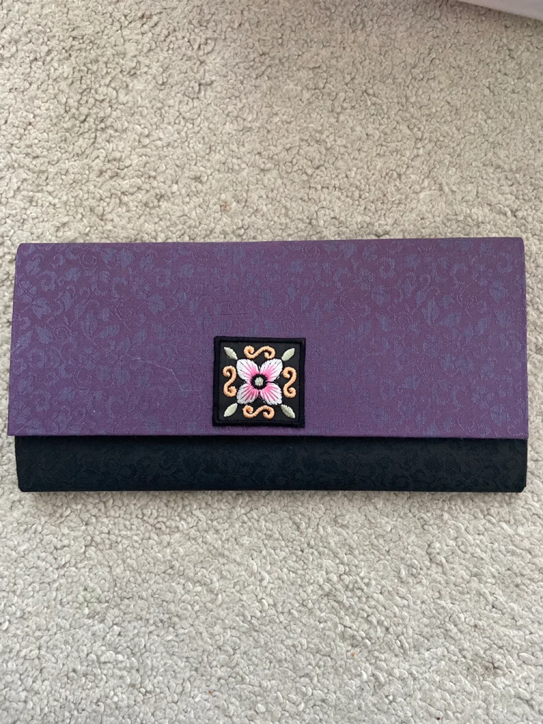 Purple & Black Floral Clutch thumbnail