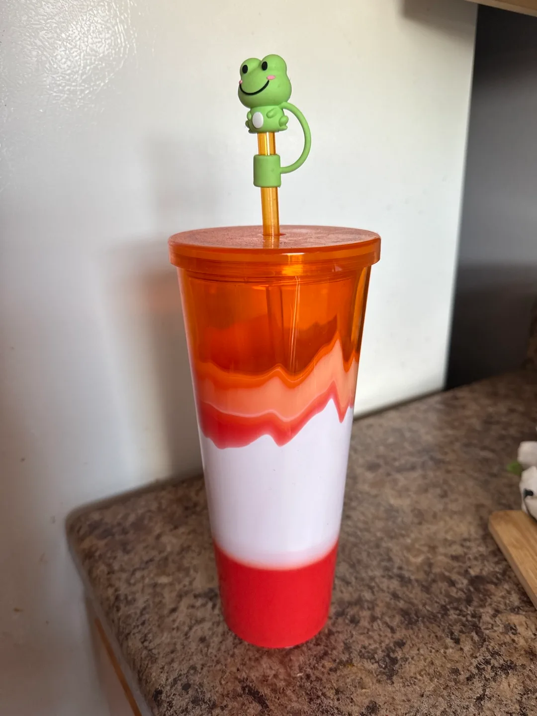 🥕Orange and White Tumbler with Frog Straw Topper thumbnail