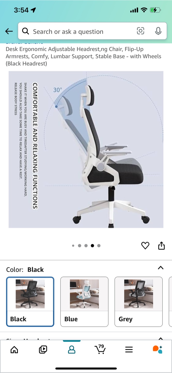 Ergonomic Adjustable Headrest Desk Chair - Black - photo 2