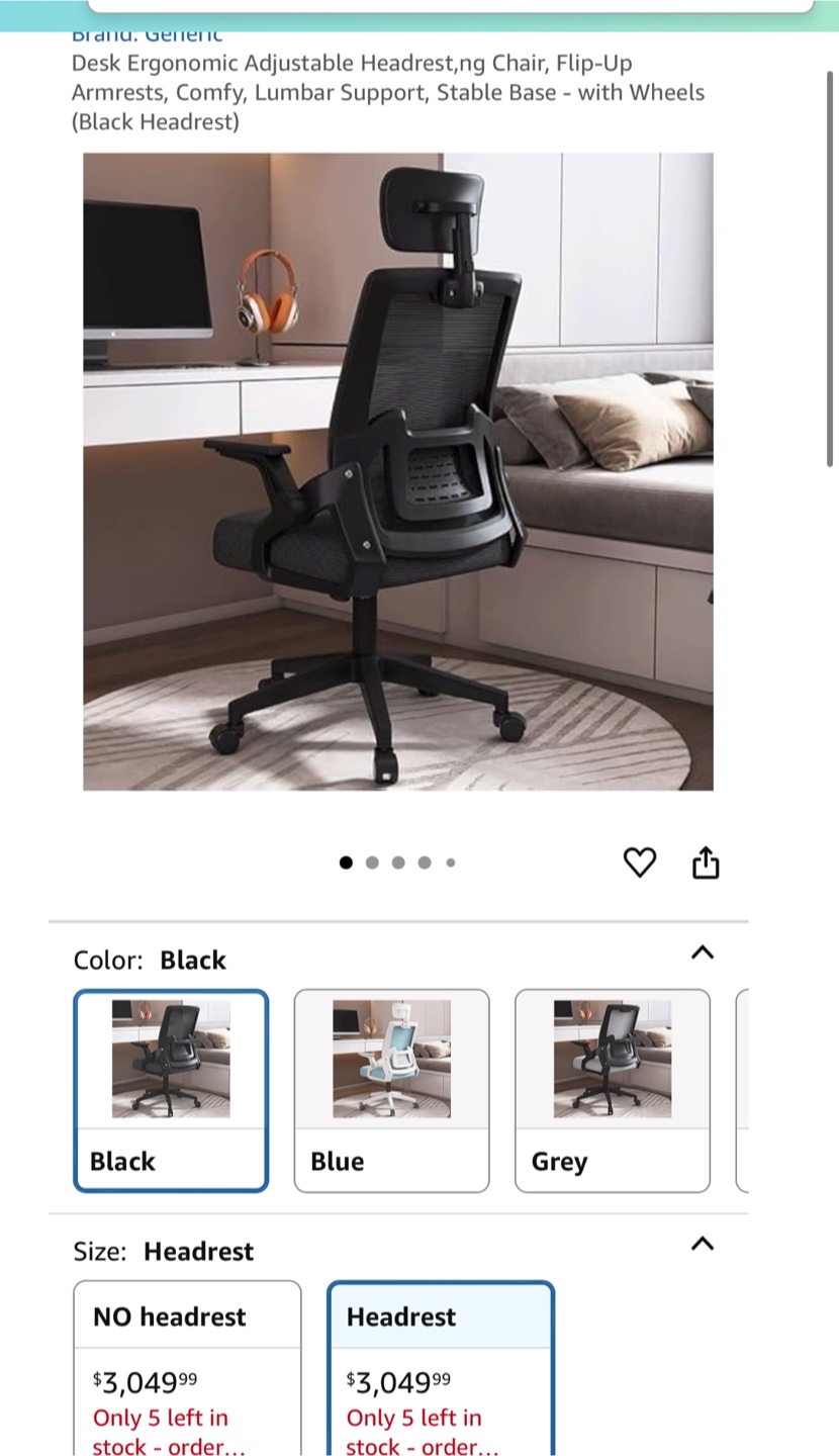 Ergonomic Adjustable Headrest Desk Chair - Black