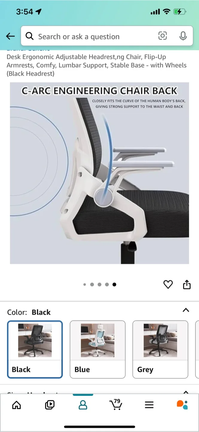 Ergonomic Adjustable Headrest Desk Chair - Black image indicator(3)