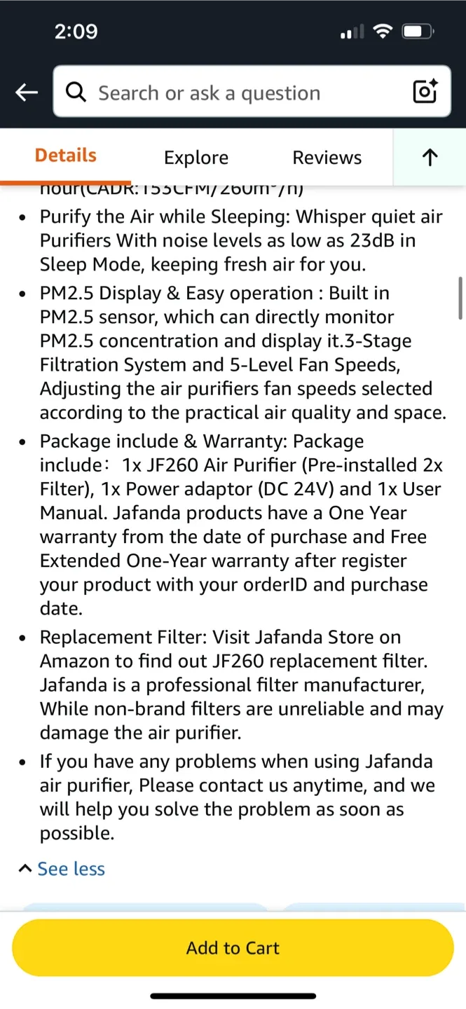 Jafanda Air Purifier JF260 - White image indicator(6)