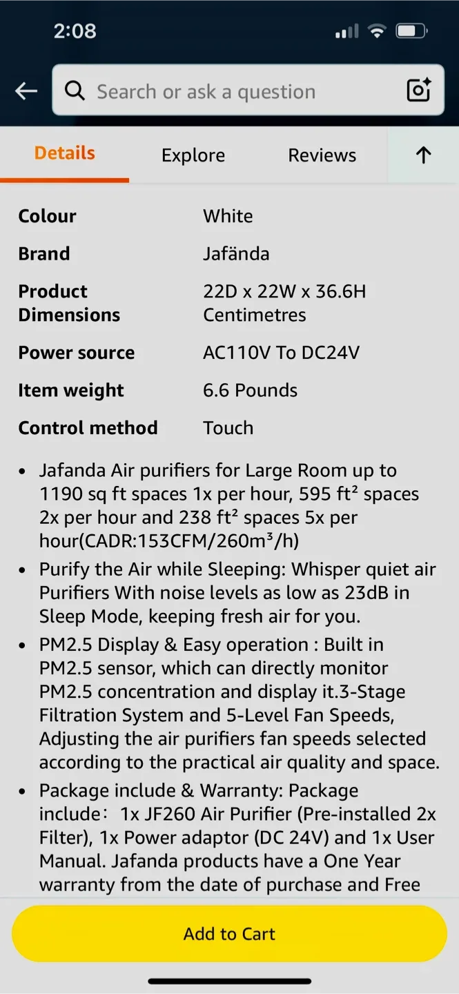 Jafanda Air Purifier JF260 - White image indicator(5)