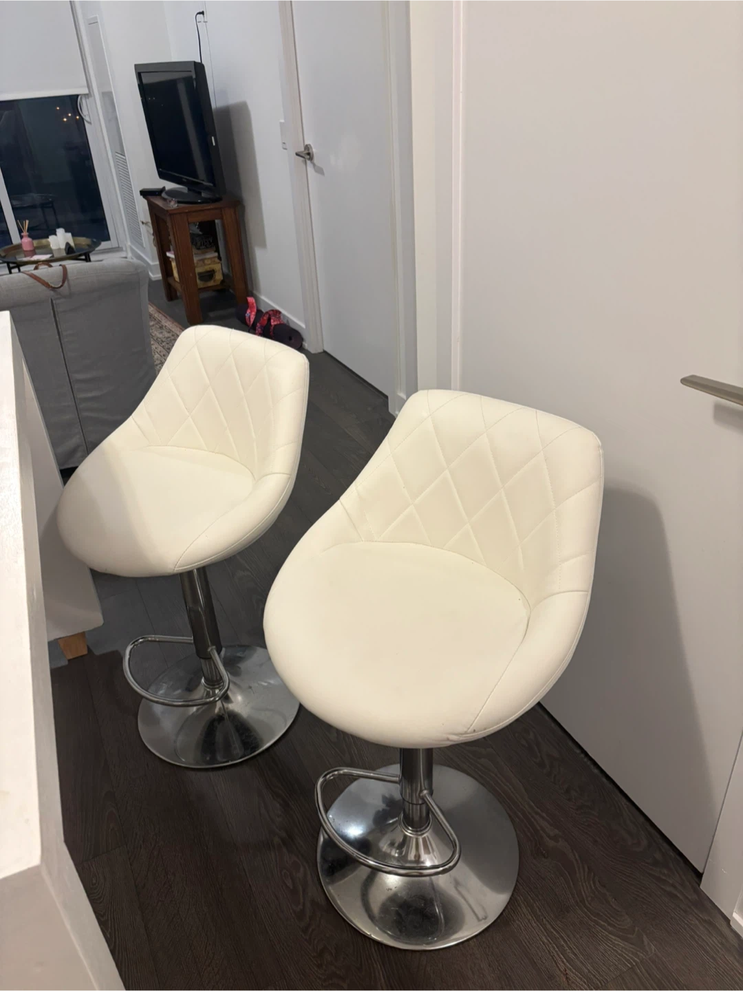 White Swivel Bar Stools - Set of 2 - photo 2