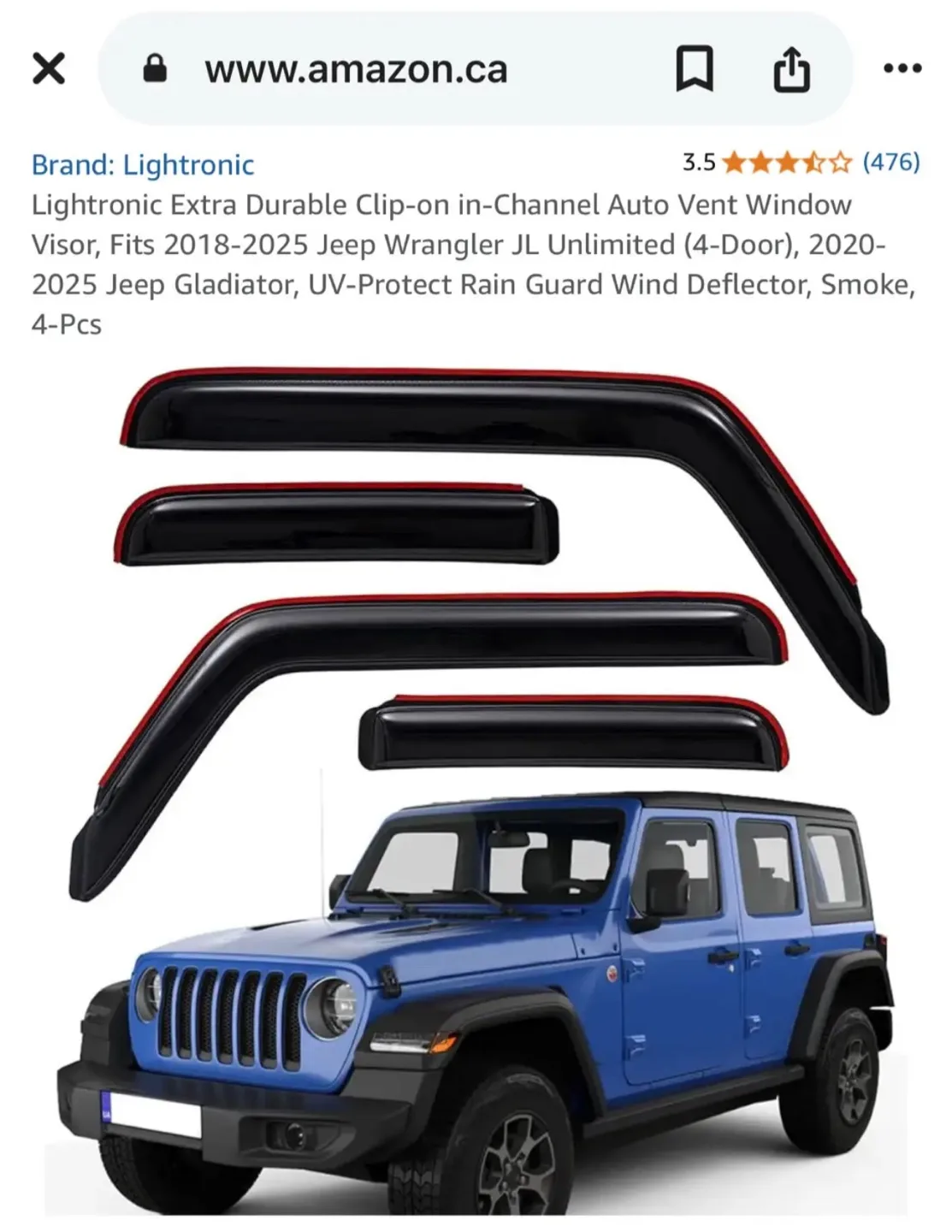 Jeep Wrangler/Gladiator Window Guards thumbnail