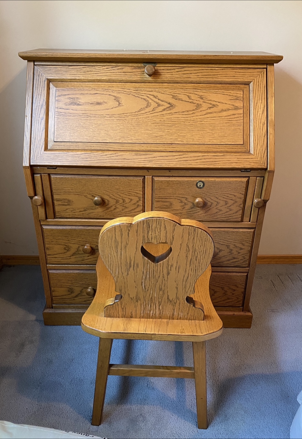 Vintage Wood Secretary Desk with Drawers and Chair (Patterson)