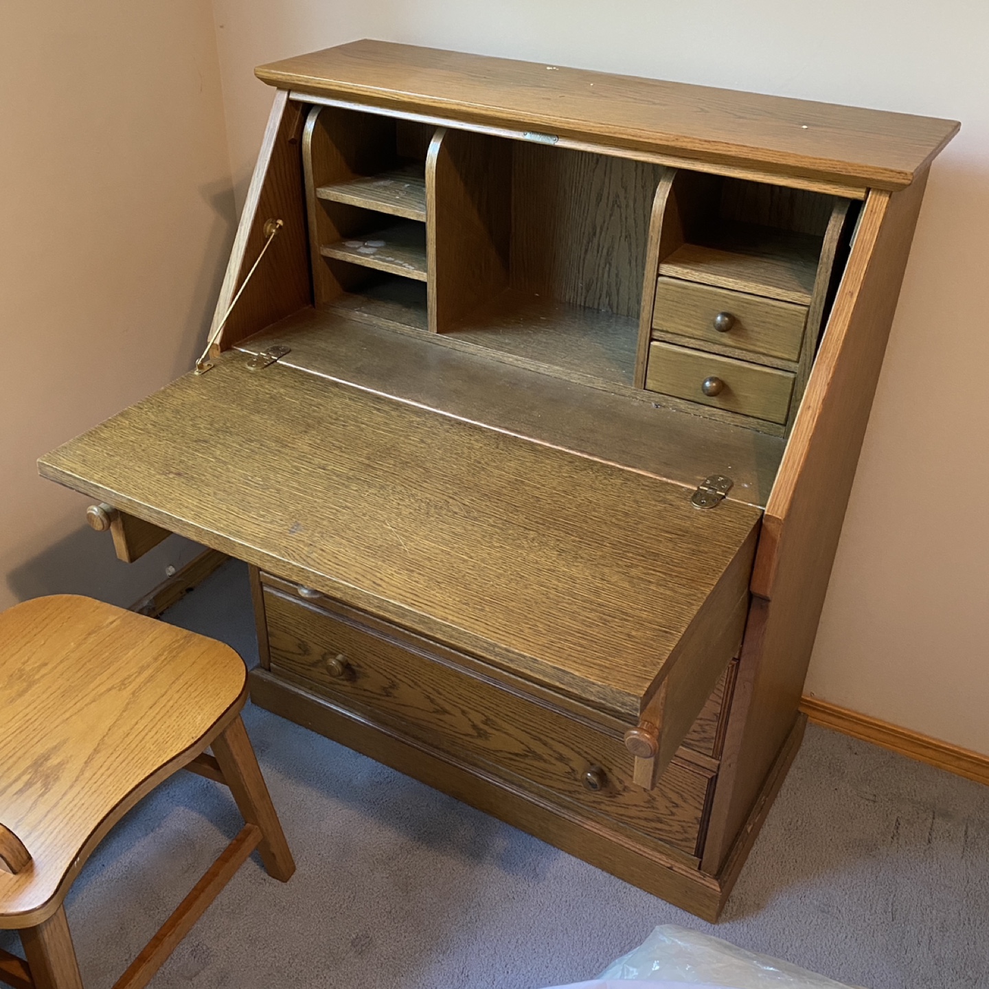 Vintage Wood Secretary Desk with Drawers and Chair (Patterson) - photo 2
