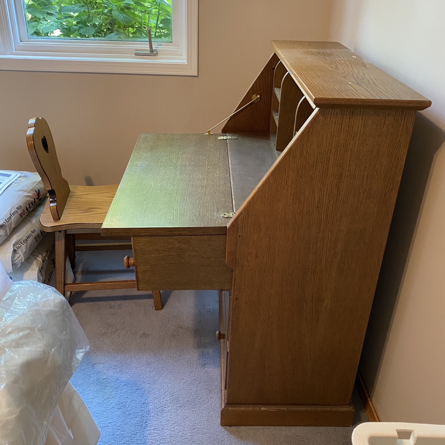 Vintage Wood Secretary Desk with Drawers and Chair (Patterson) - photo 4