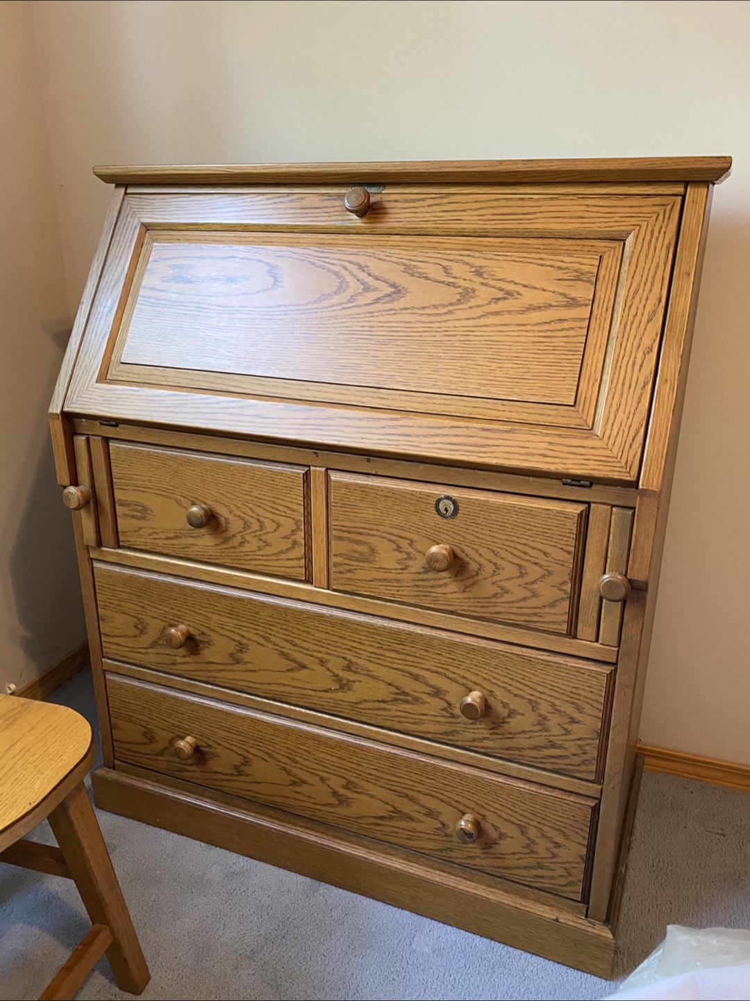 Vintage Wood Secretary Desk with Drawers and Chair (Patterson) - photo 3