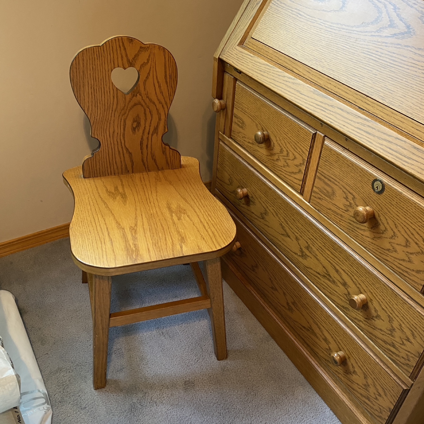 Vintage Wood Secretary Desk with Drawers and Chair (Patterson) - photo 5