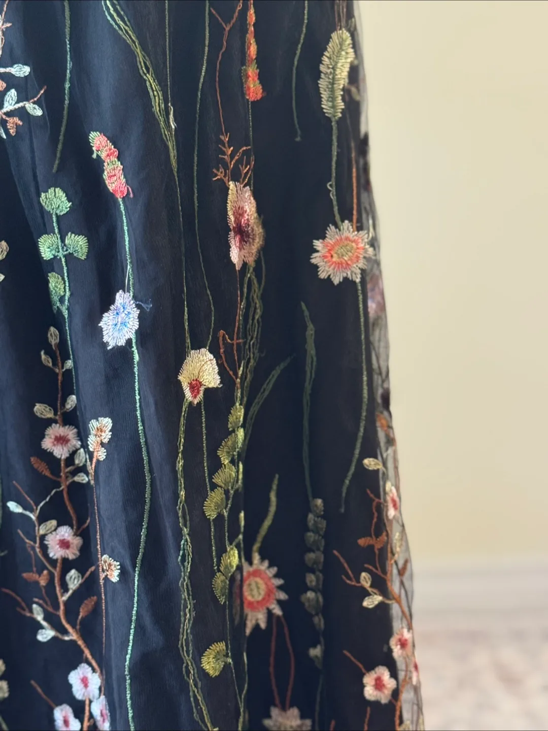 Vintage Floral Embroidered Mesh Maxi Skirt Sheer Boho image indicator(5)