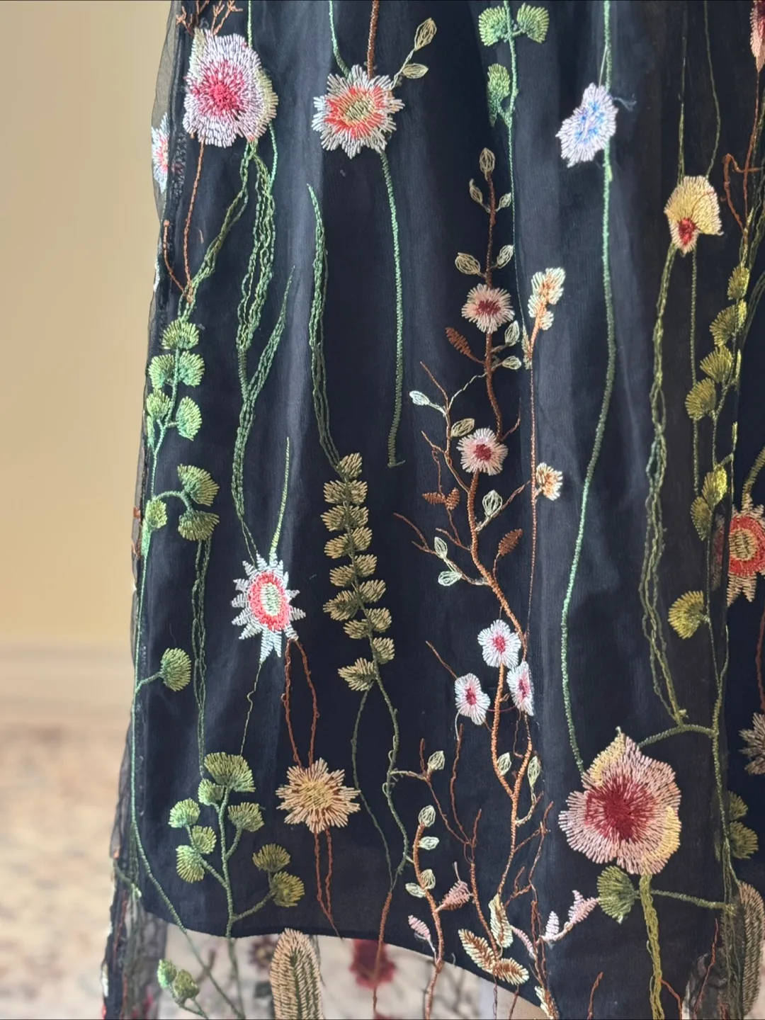 Vintage Floral Embroidered Mesh Maxi Skirt Sheer Boho image indicator(4)