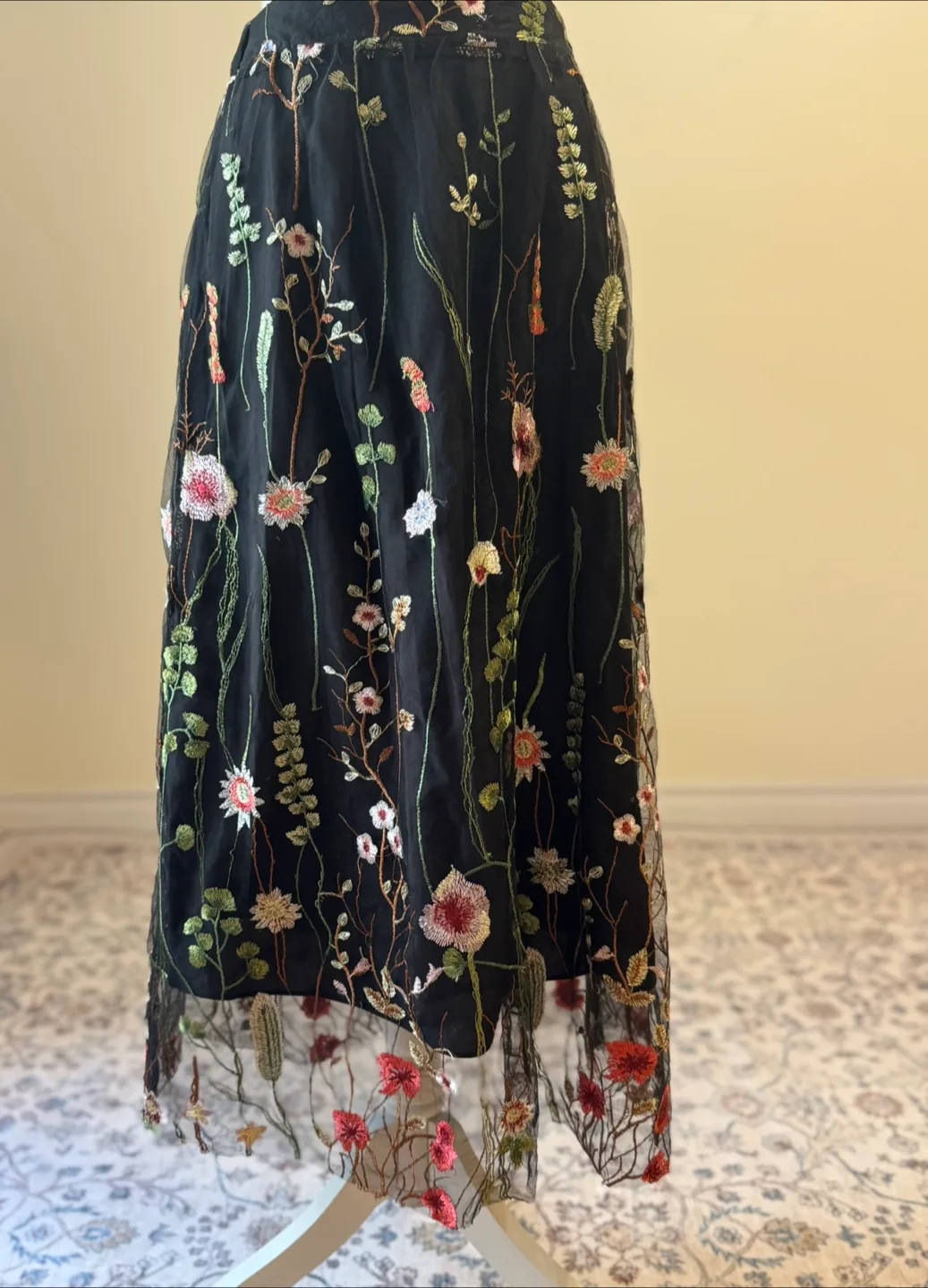 Vintage Floral Embroidered Mesh Maxi Skirt Sheer Boho image indicator(2)