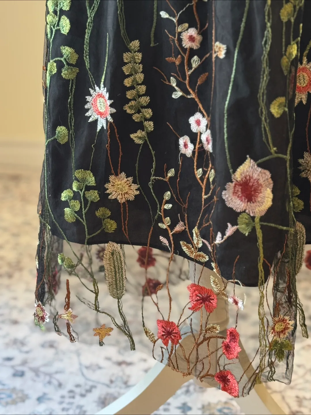 Vintage Floral Embroidered Mesh Maxi Skirt Sheer Boho image indicator(3)