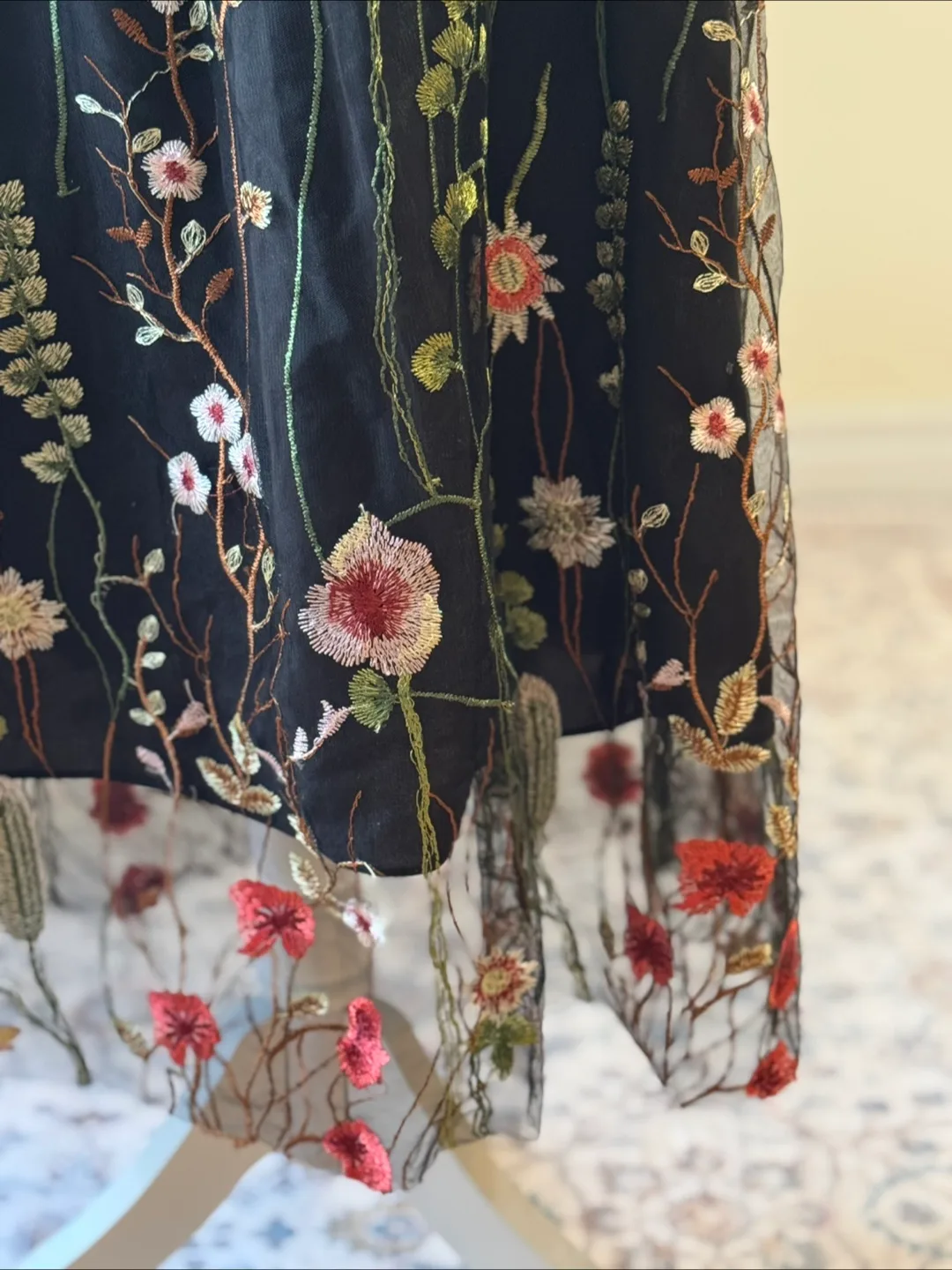 Vintage Floral Embroidered Mesh Maxi Skirt Sheer Boho image indicator(6)