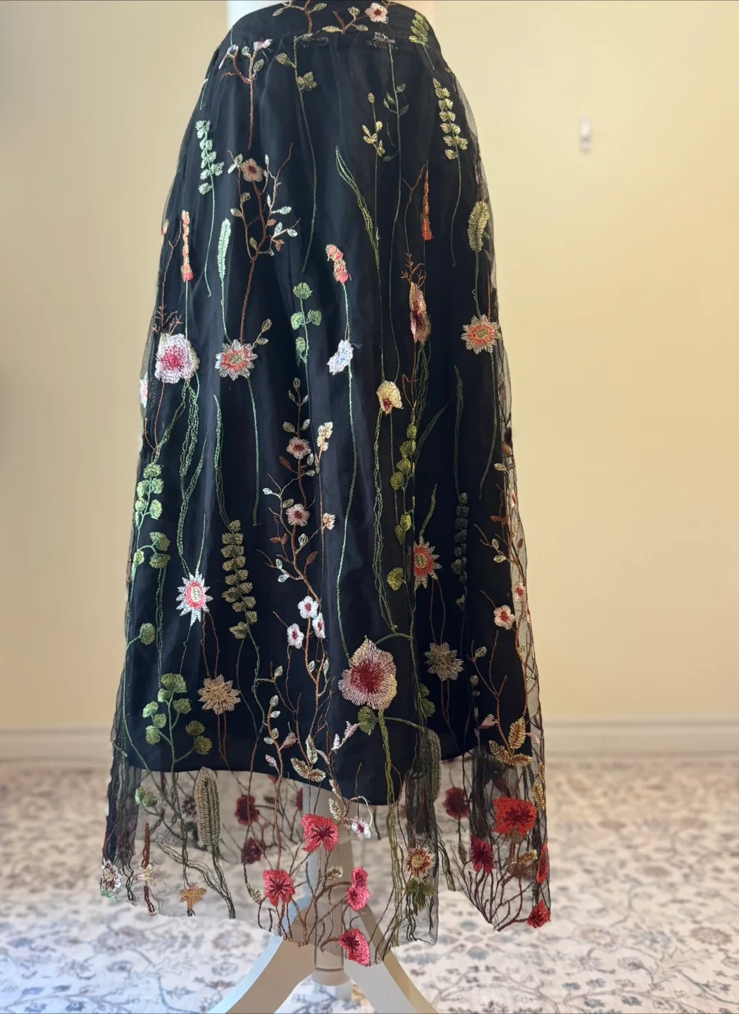 Vintage Floral Embroidered Mesh Maxi Skirt Sheer Boho image indicator(7)