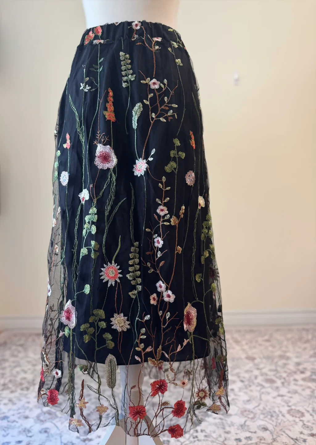 Vintage Floral Embroidered Mesh Maxi Skirt Sheer Boho image indicator(10)