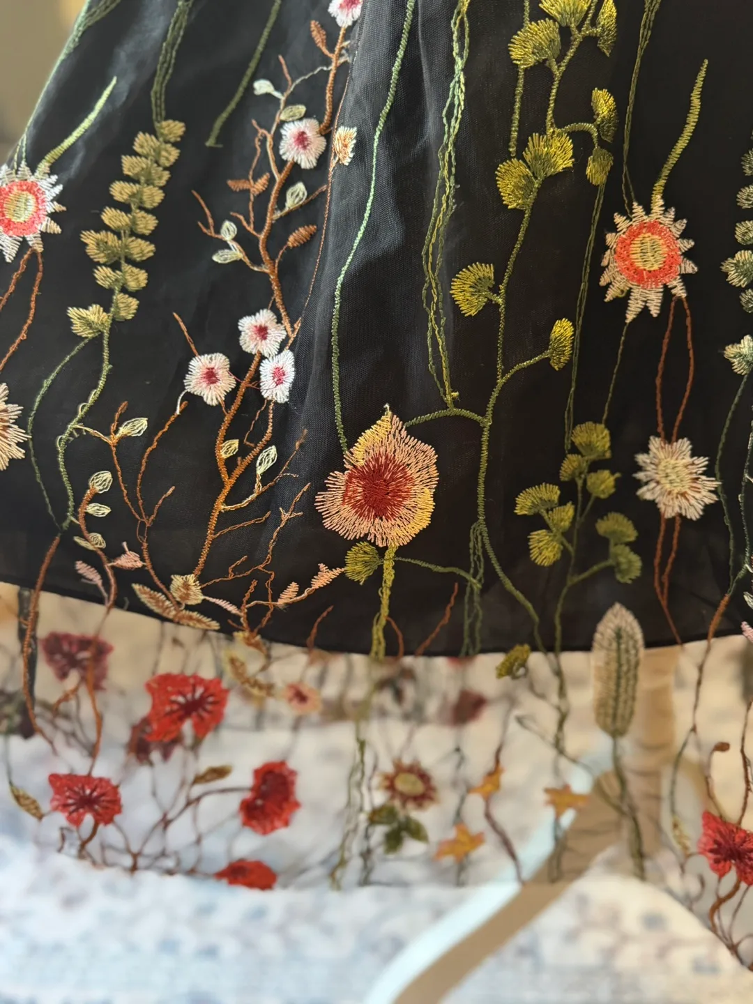 Vintage Floral Embroidered Mesh Maxi Skirt Sheer Boho image indicator(8)