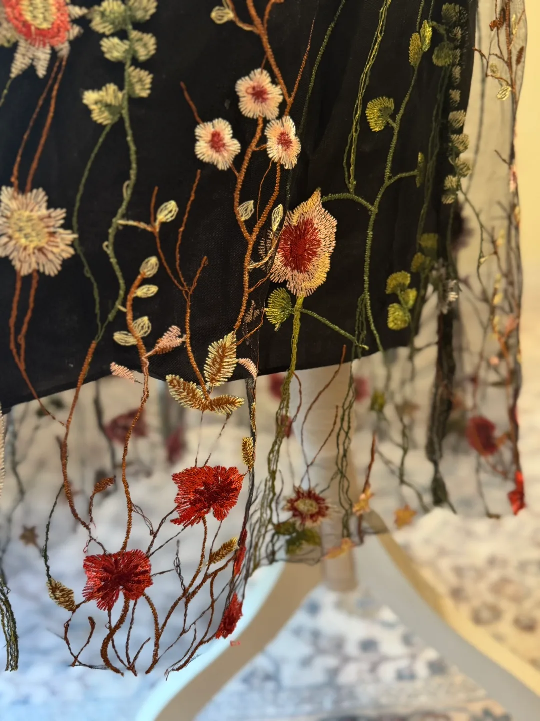 Vintage Floral Embroidered Mesh Maxi Skirt Sheer Boho image indicator(9)