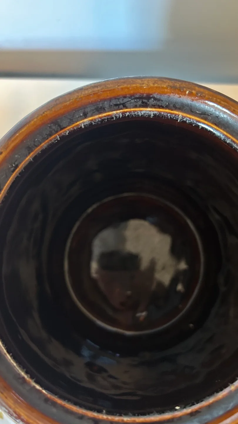 Vintage Stoneware Crock with brown & beige glaze image indicator(4)