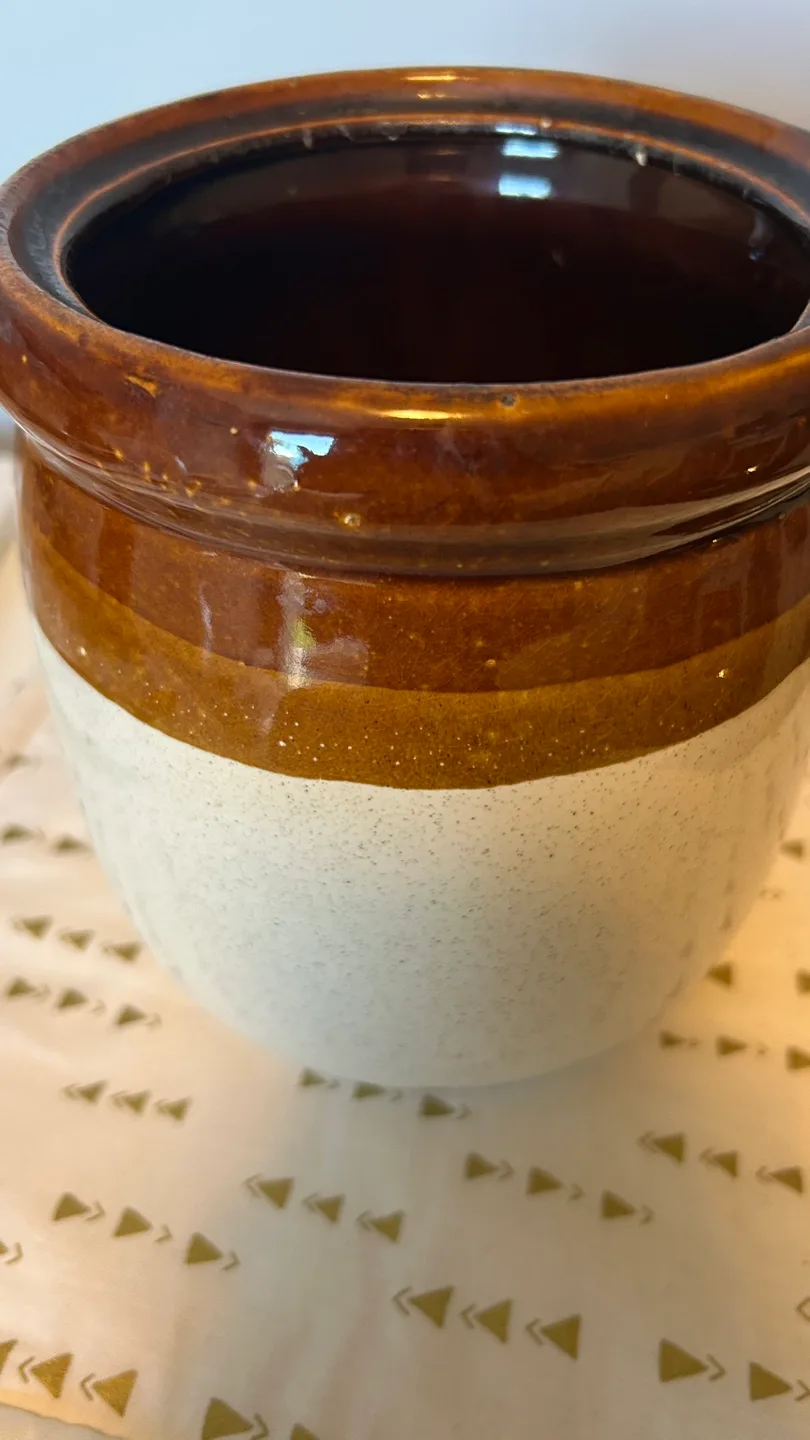 Vintage Stoneware Crock with brown & beige glaze image indicator(3)