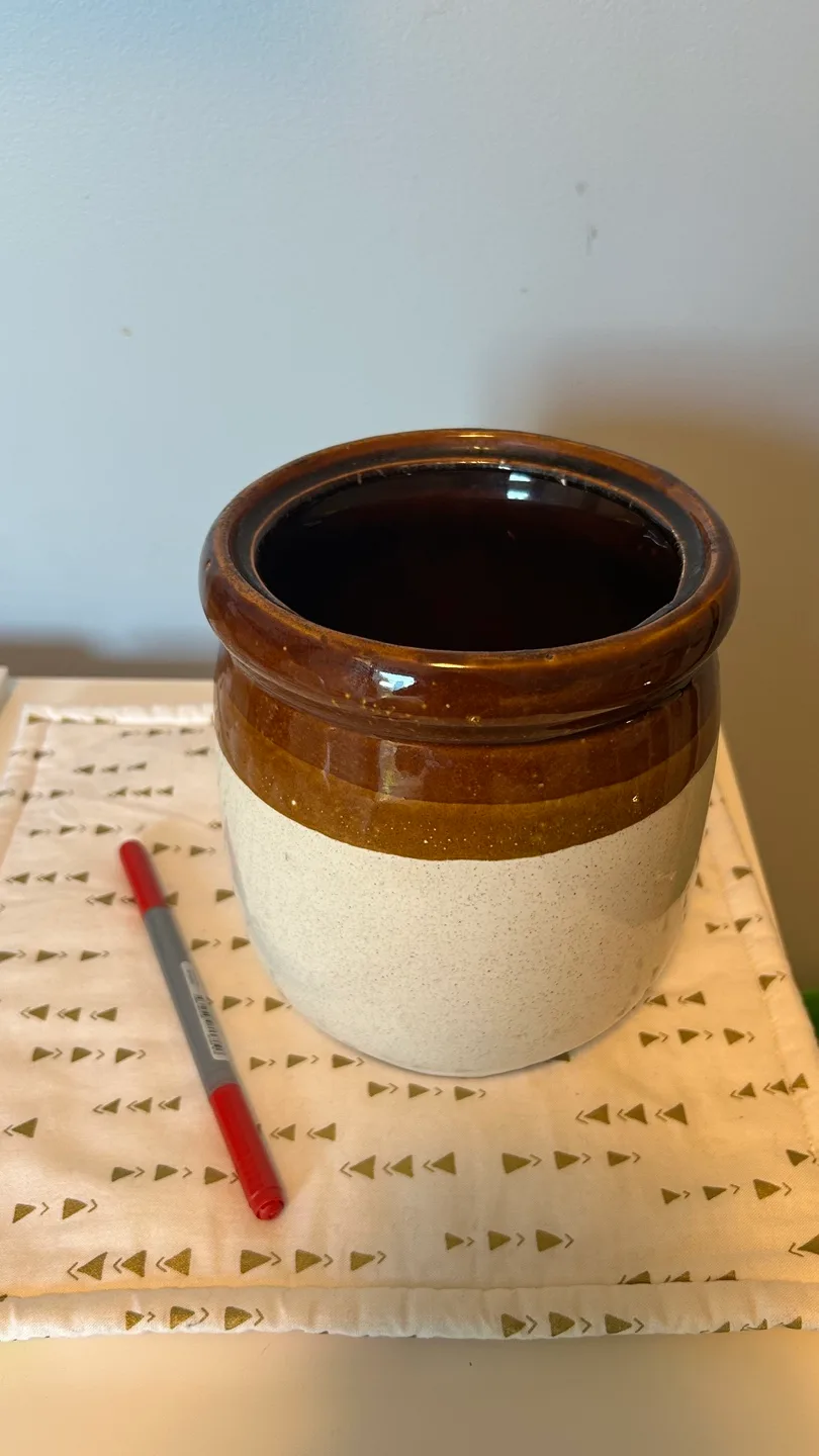 Vintage Stoneware Crock with brown & beige glaze image indicator(2)