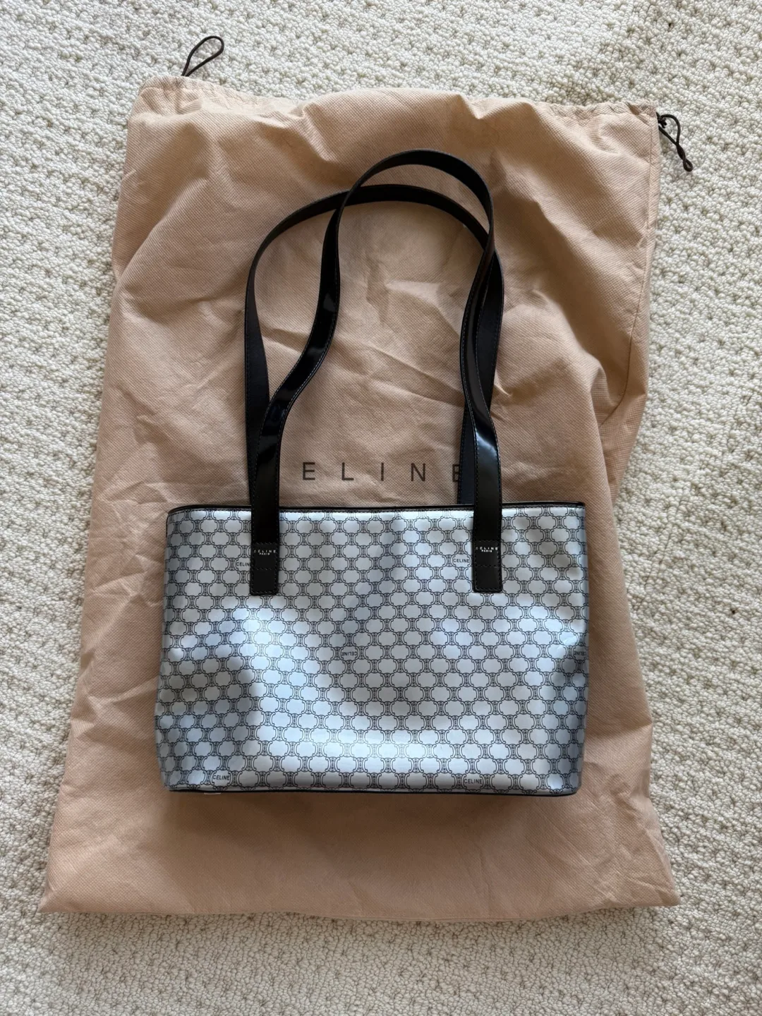 Rare Vintage Celine Macadam Tote Bag Enamel Silver Black 👜 thumbnail