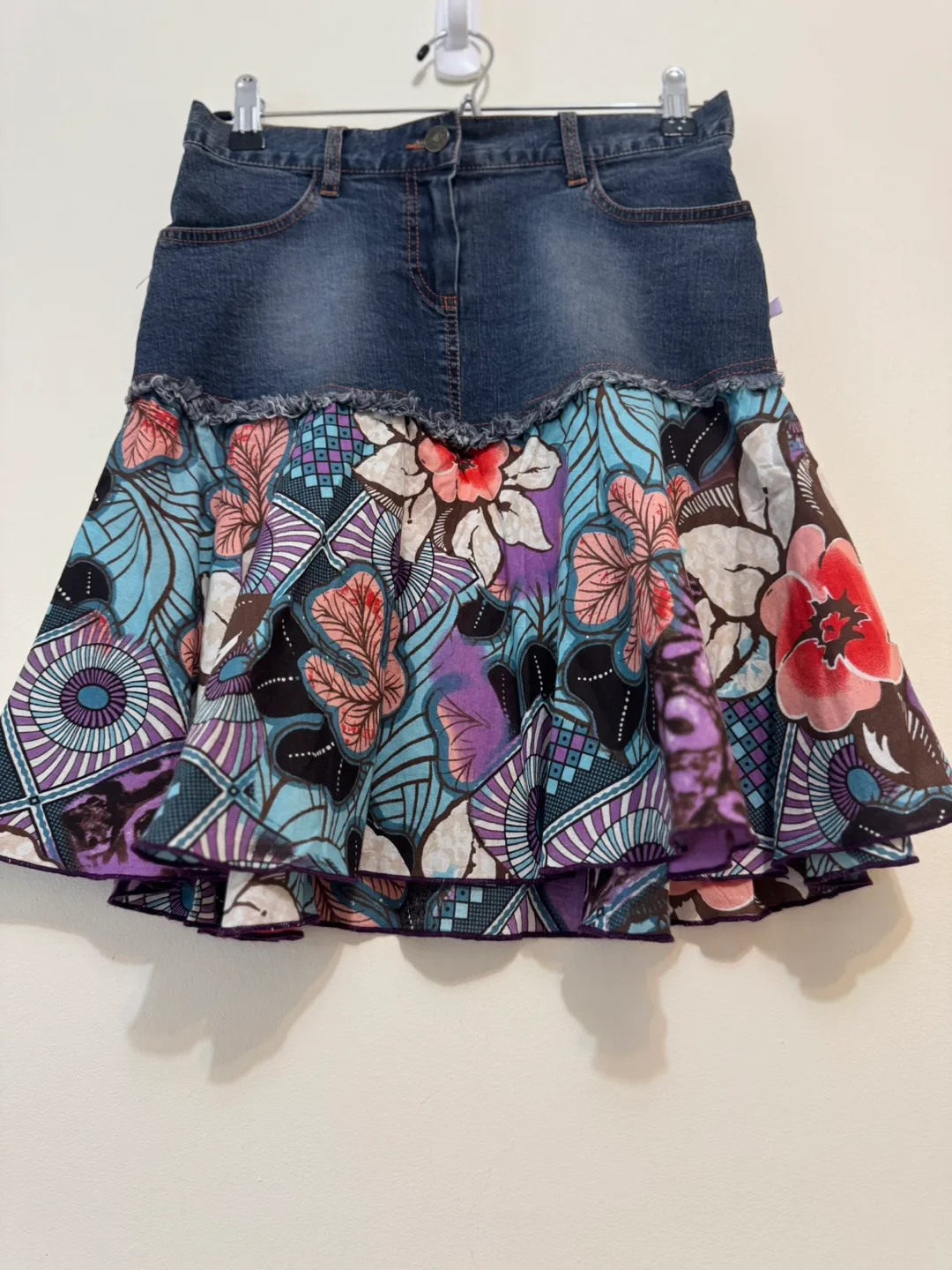 Morgan de Toi Patchwork Denim Skirt | Vintage Y2K Boho thumbnail