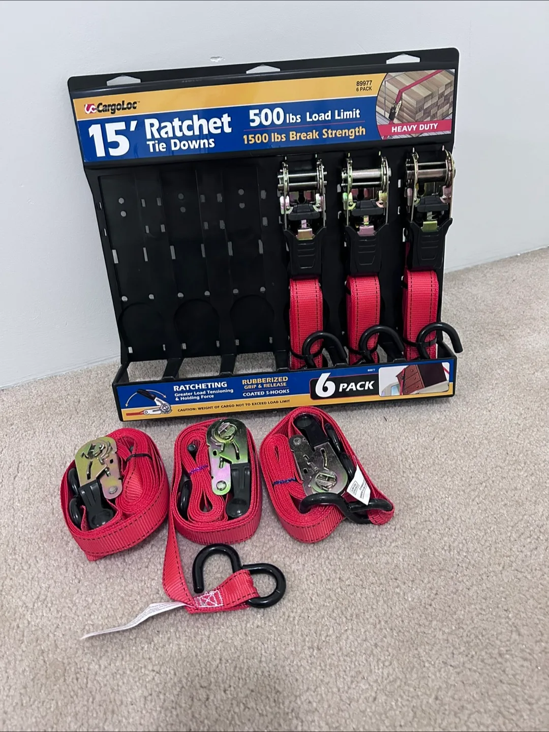 CargoLoc 15' Ratchet Tie Downs - 6 Pack