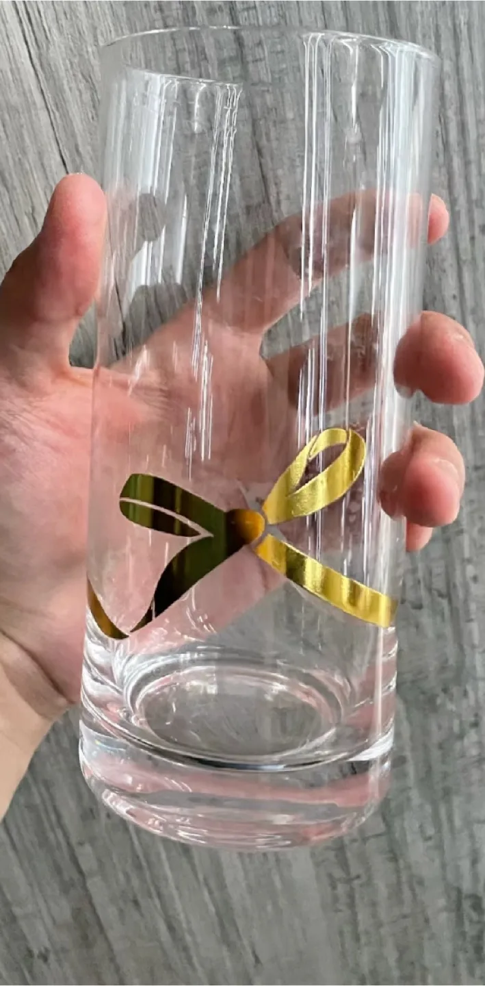 🥕 Tall Clear Glass with Gold Ribbon thumbnail
