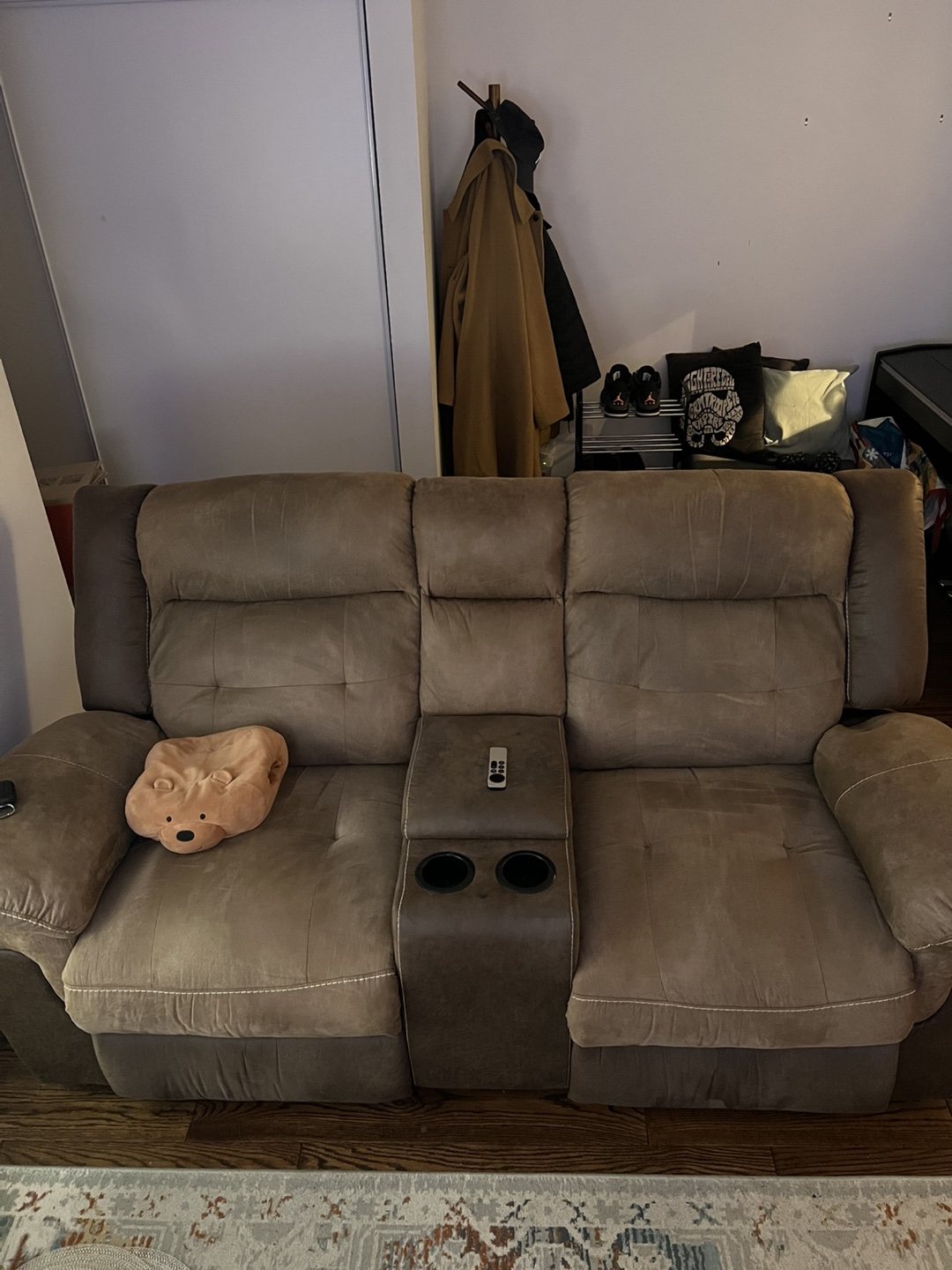 Brown Reclining Sofa with Console - photo 2