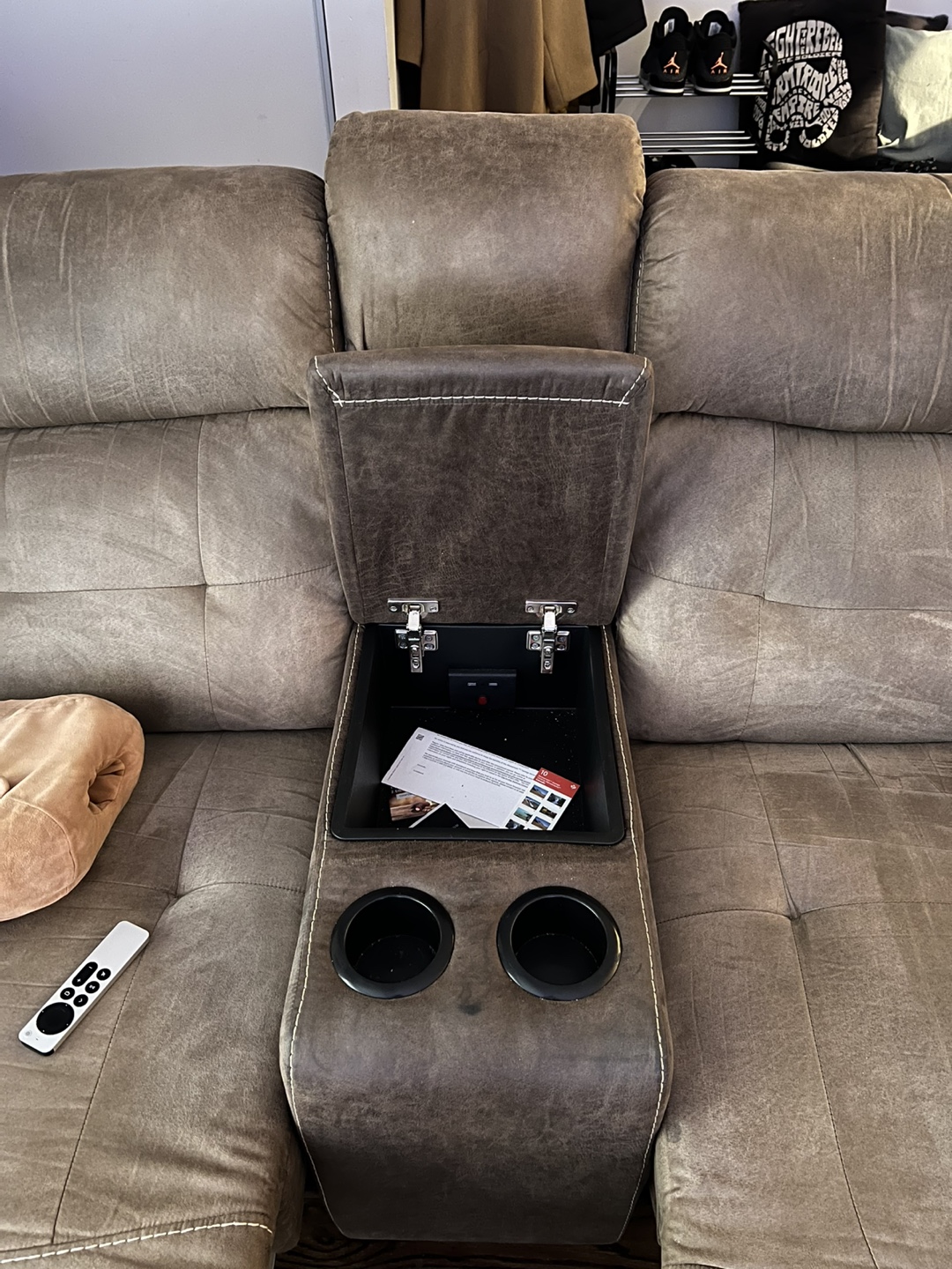 Brown Reclining Sofa with Console - photo 4