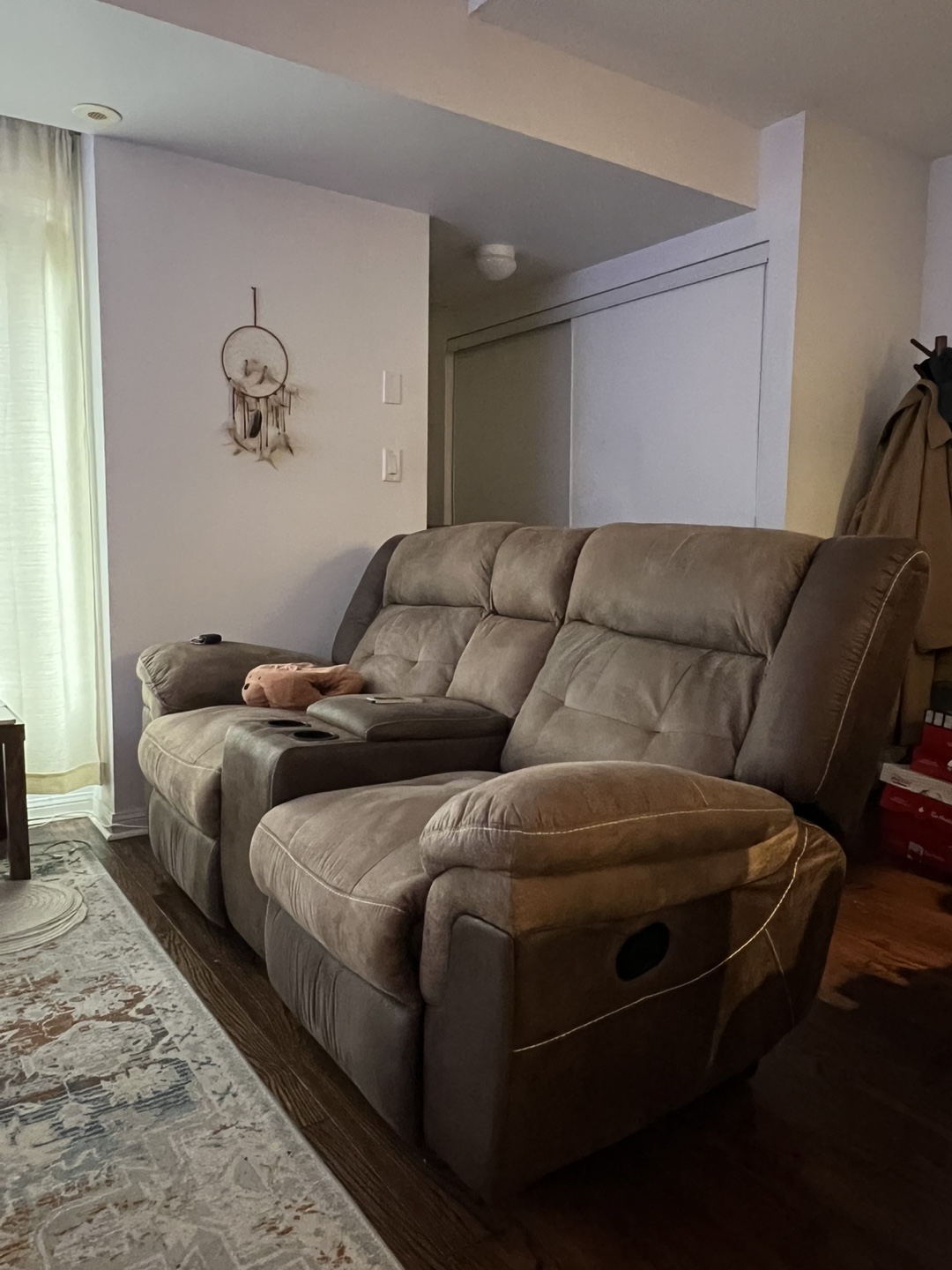 Brown Reclining Sofa with Console