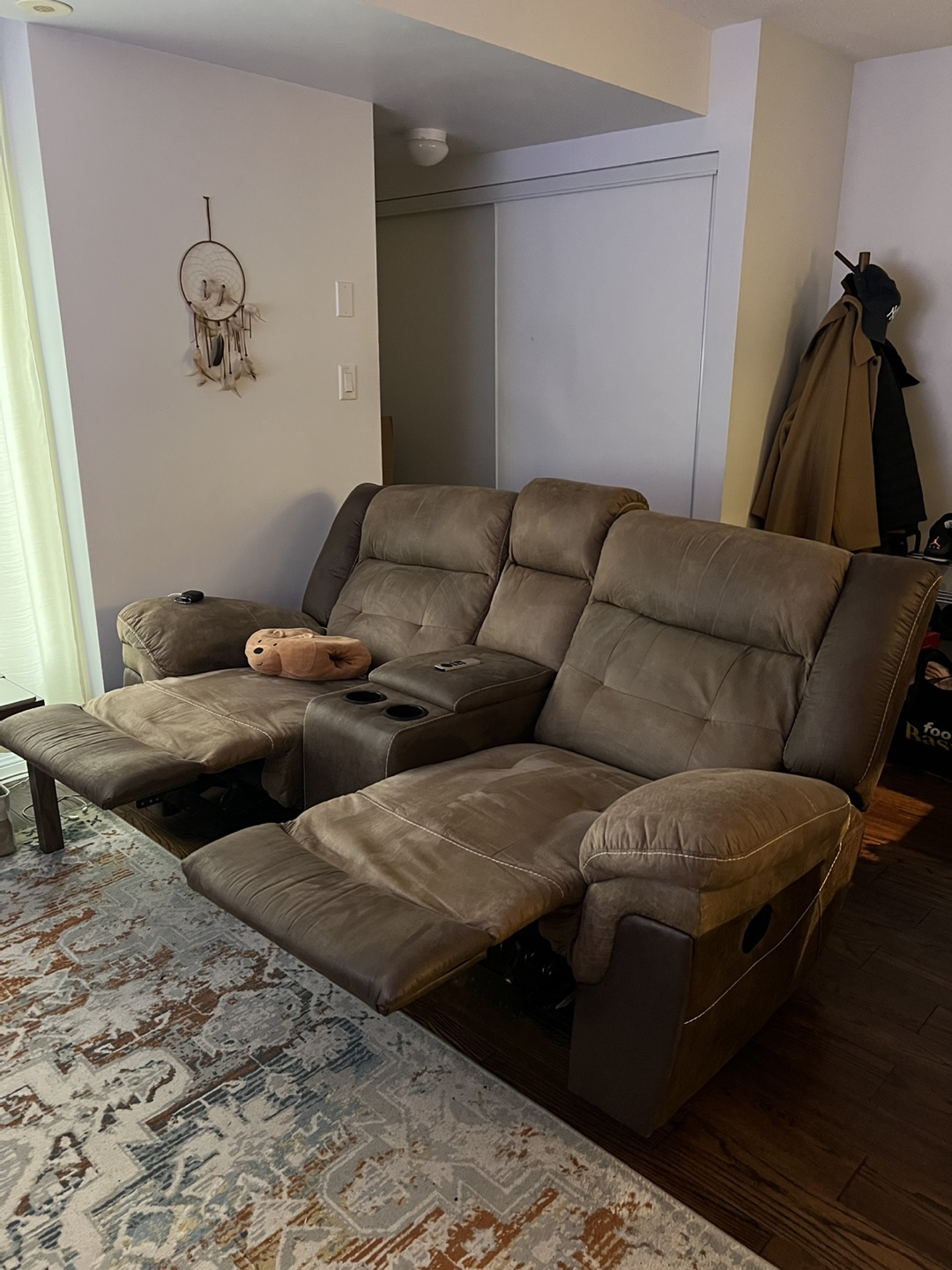 Brown Reclining Sofa with Console - photo 5