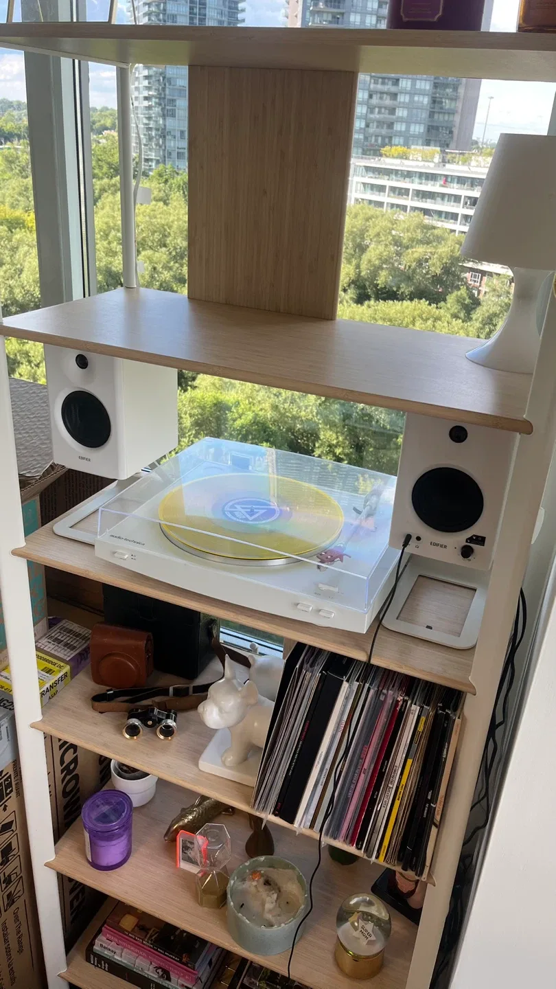 JÄTTESTA Shelf unit, white/light bamboo image indicator(3)