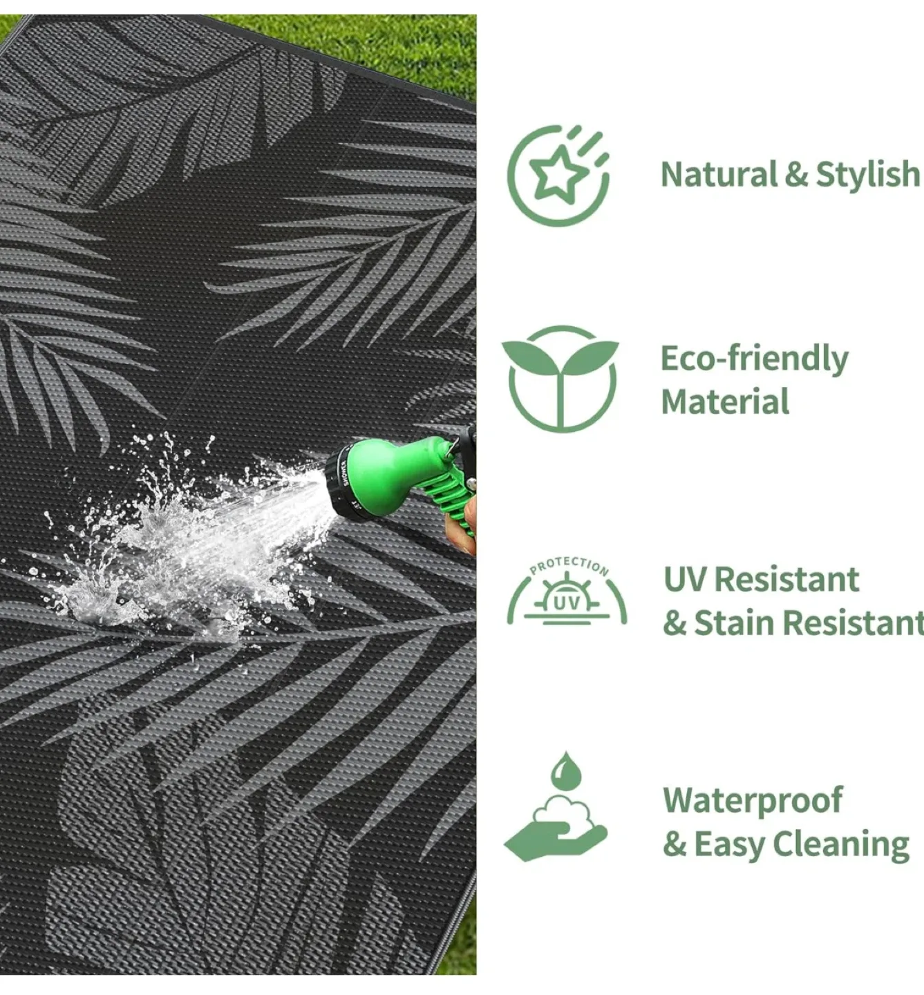 6'x9' Outdoor Rug - Black & Grey Palm Leaf Design image indicator(6)