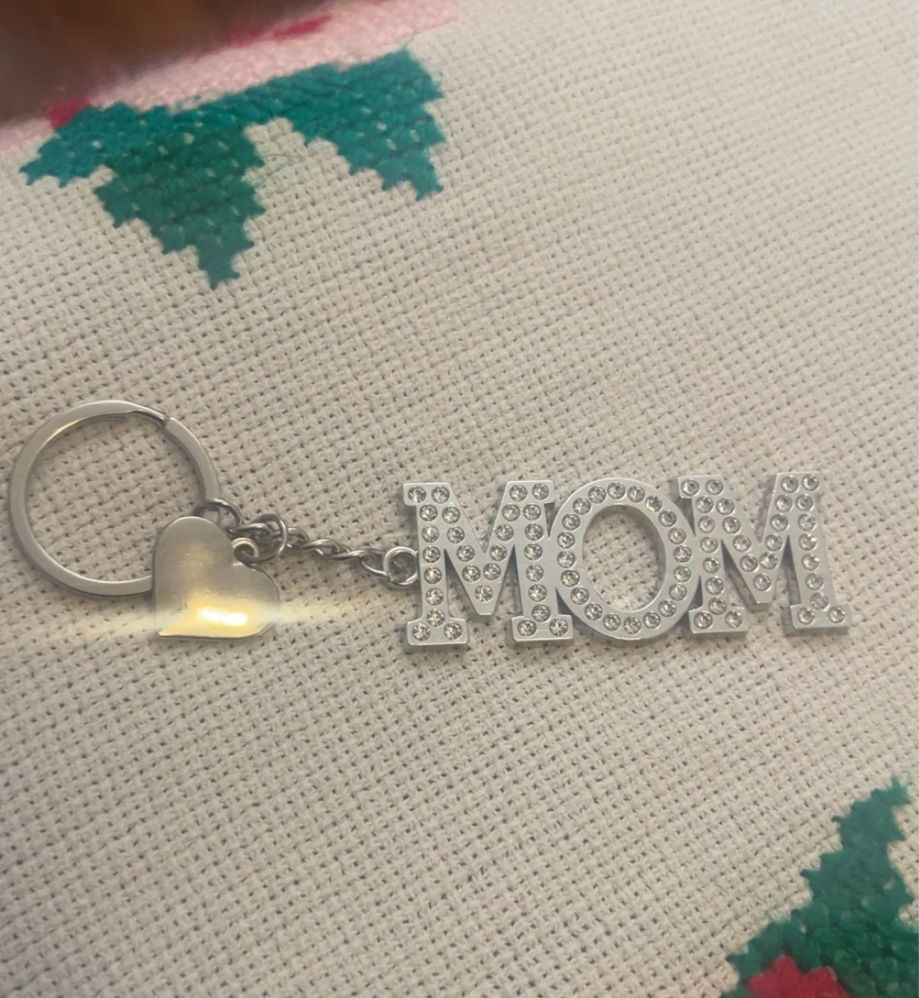Mom Rhinestone Keychain with Heart Charm thumbnail